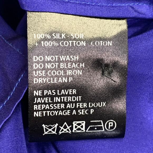 HAIDER ACKERMANN Size S Blue Silk Nehru Collar Hidden Buttons Shirt - Picture 5 of 5